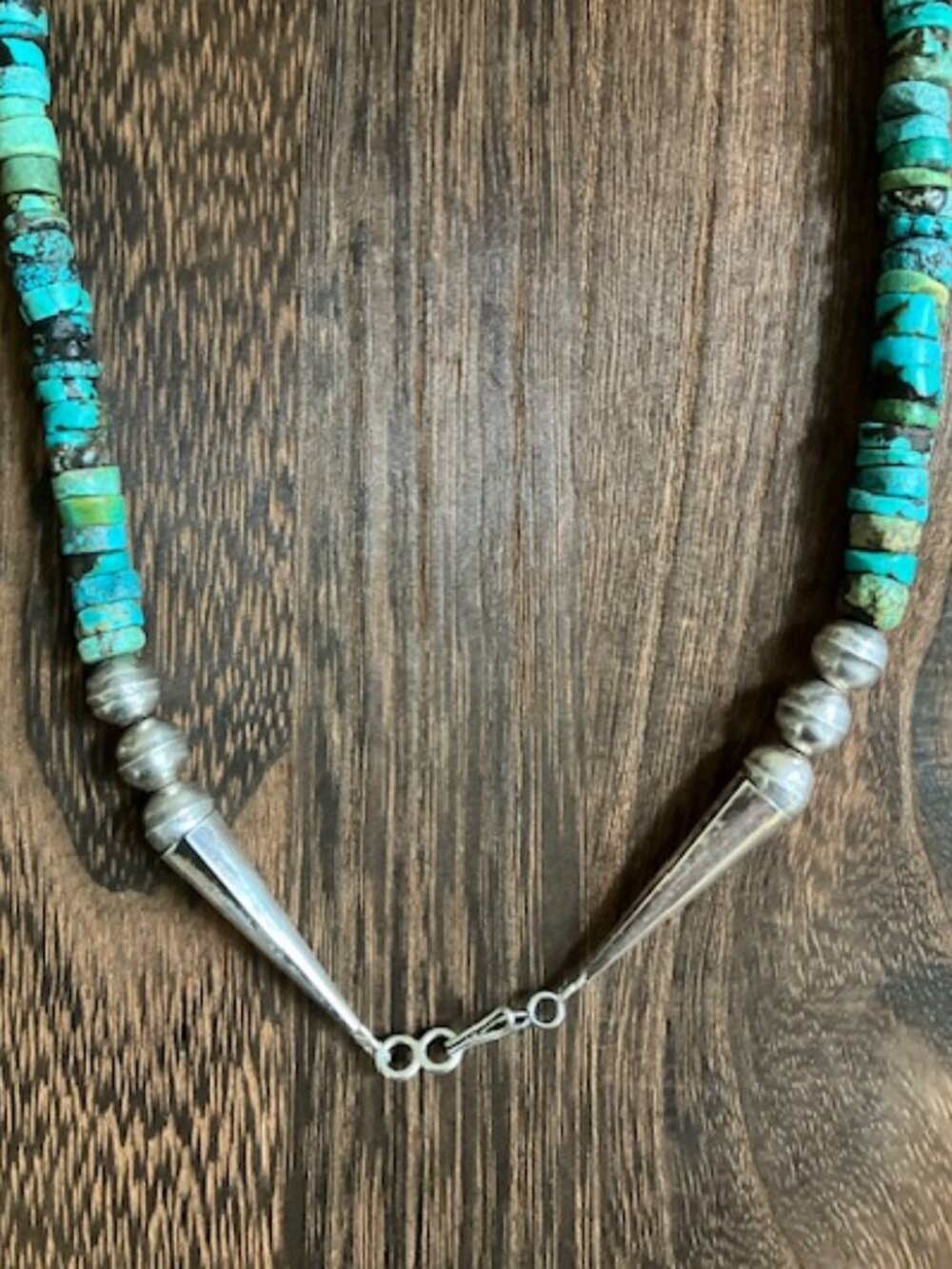 Chunky Turquoise Heishi Southwestern Necklace with Sterling - Picture 6 of 7